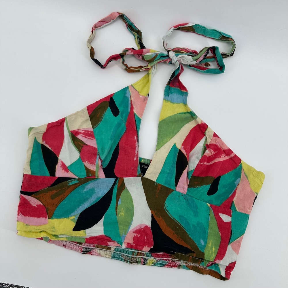 Forever 21 Halter Top Medium Multicolor Abstract Print Tie Back‎ Sleeveless